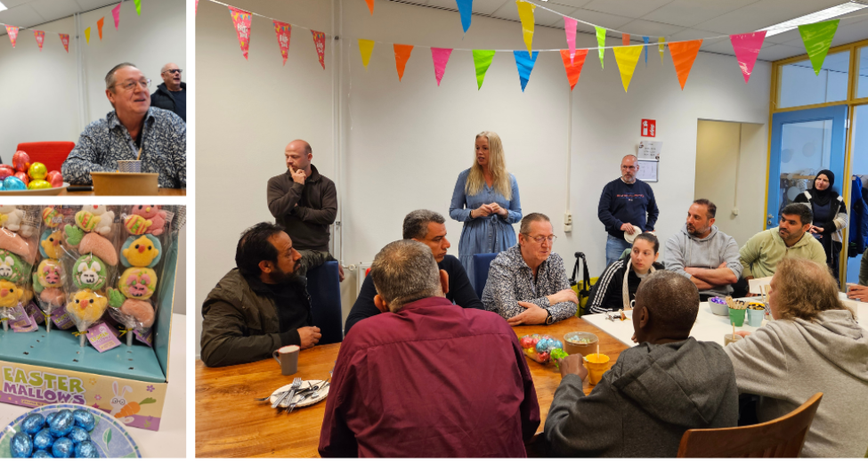 afbeelding mensen aan tafel met taart