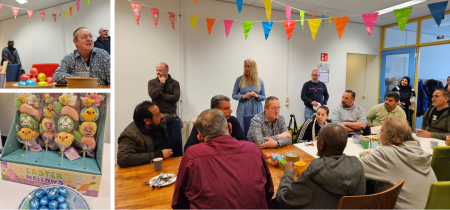 afbeelding mensen aan tafel met taart