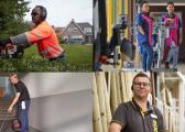 Afbeelding: collage van vier foto's van werkende mensen
